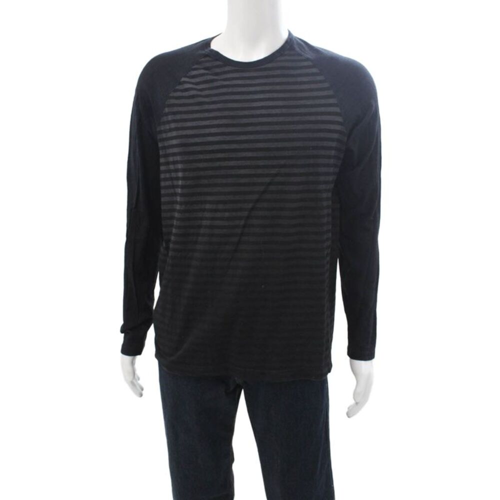 Splendid Mens Striped Black Cotton Crew Neck Long Sleeve T-Shirt Size L